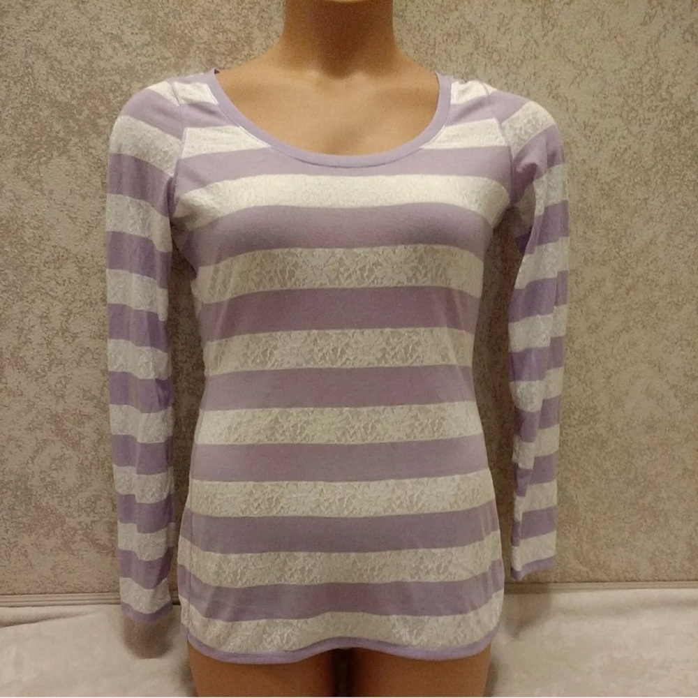 Express Purple and White Striped Top